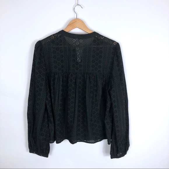 Madewell Eyelet Double Tie Peasant Top (black) XXL - Picture 8 of 8